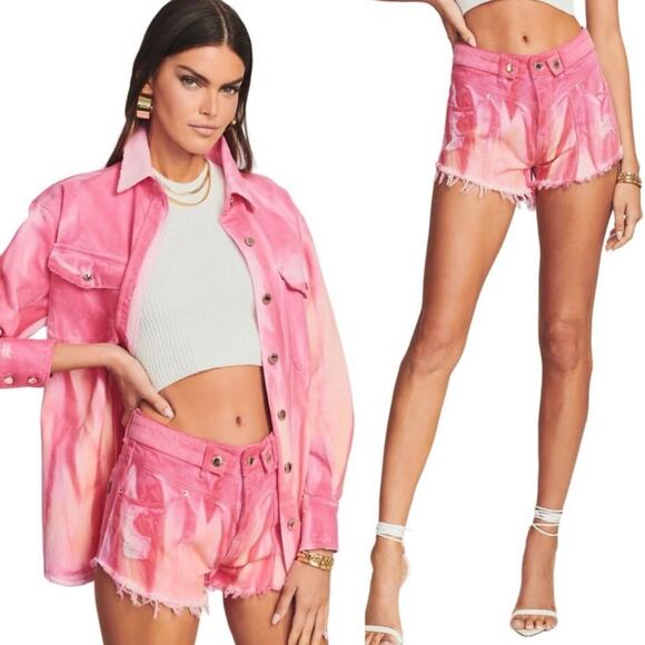 RETROFETE Tessa Short Micro Frayed Denim Vintage Watercolor Sunset Size 23 NEW - Picture 10 of 10